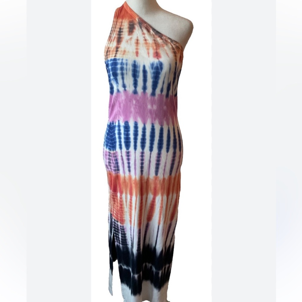 Young Fabulous & Broke Tie Dye One Shoulder Ribbed Midi Dress XS